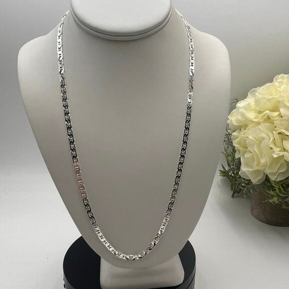 Sterling Silver 925 Italy Designer *1117 W Stamp Mariner Link Chain Necklace 24” - Picture 1 of 10